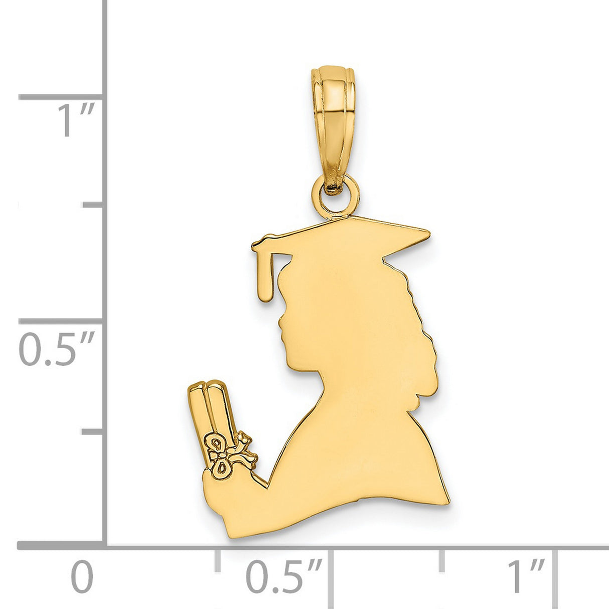 14k Yellow Gold Pendant, Female Graduate with Cap and Diploma, Graduation Silhouette Charm