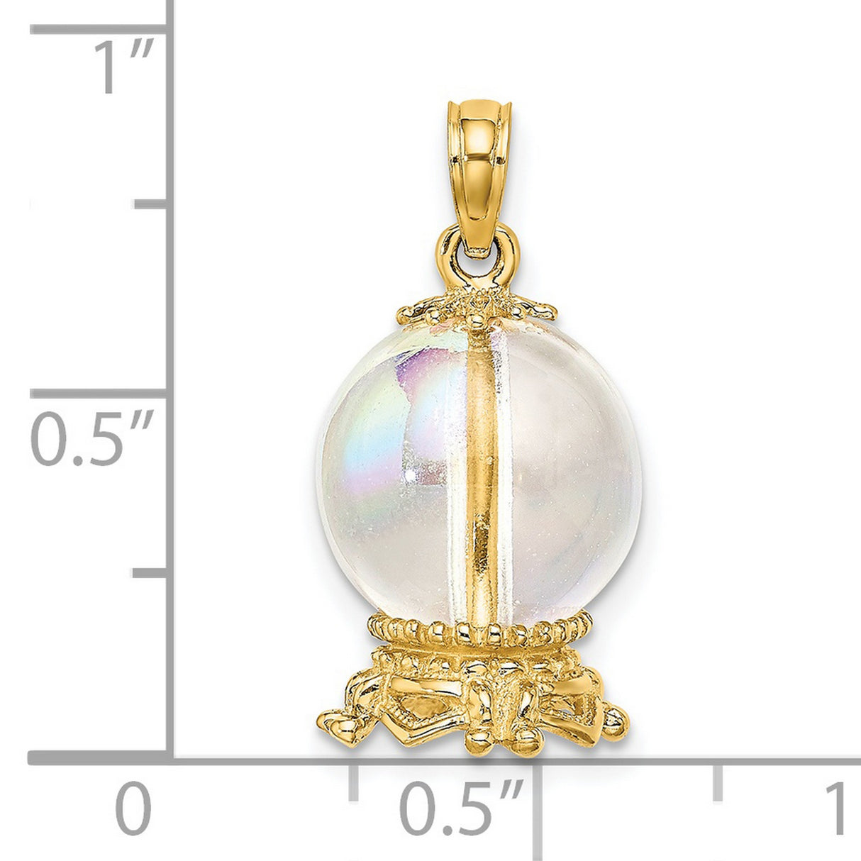 14k Yellow Gold Pendant with Clear Crystal Orb, Ornate Ball Design, Boho Spiritual Style