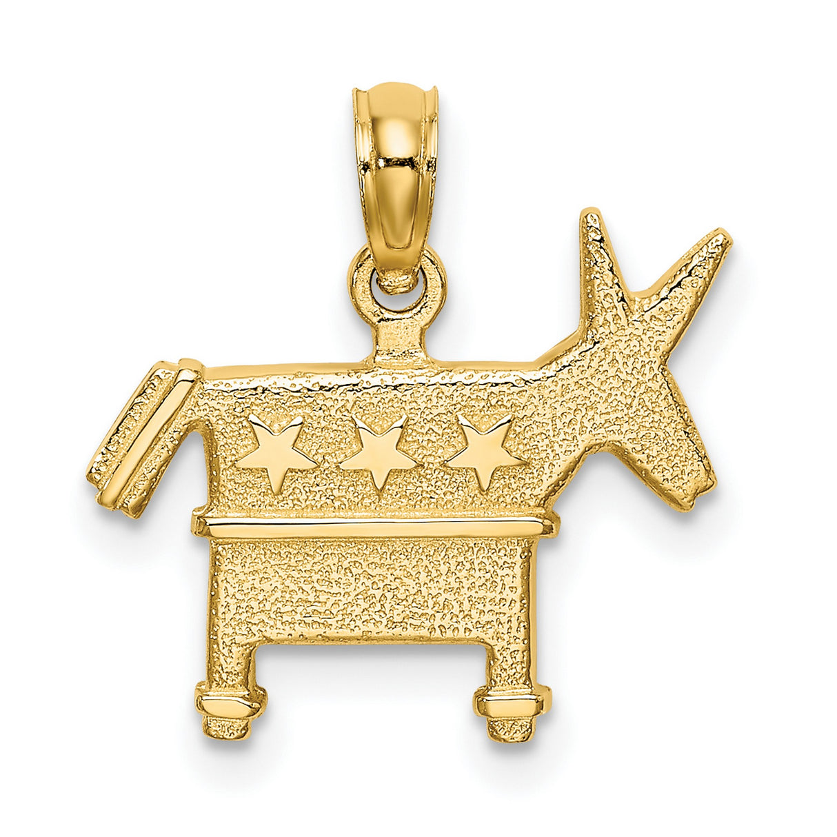 14k Yellow Gold Donkey Pendant with Three Stars, Democratic Party Symbol Jewelry