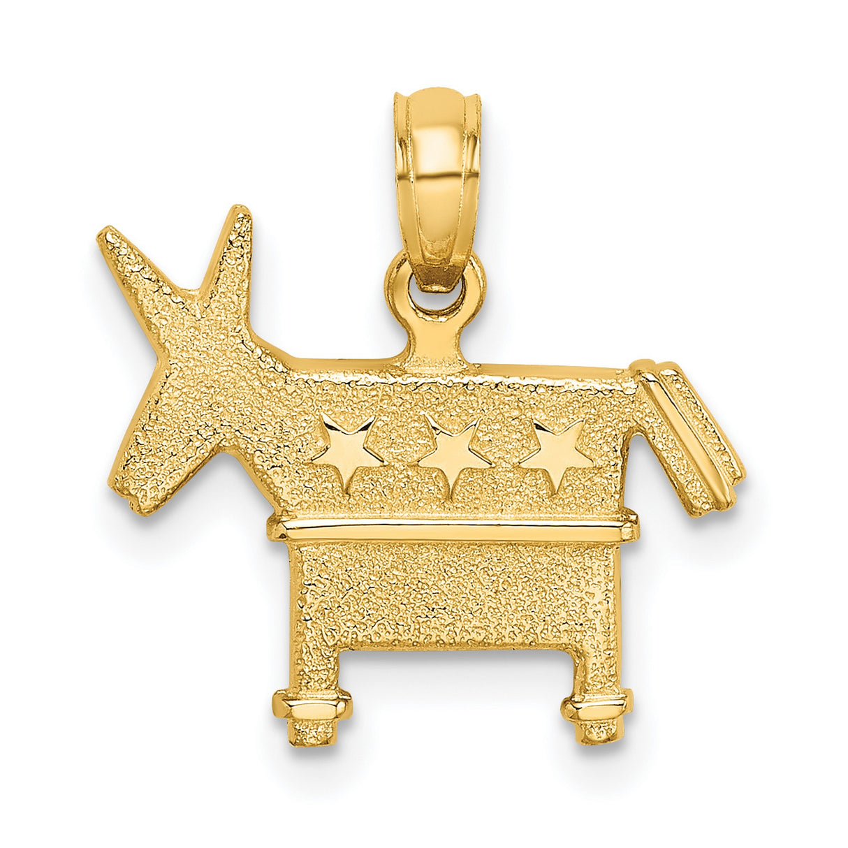 14k Yellow Gold Donkey Pendant with Three Stars, Democratic Party Symbol Jewelry