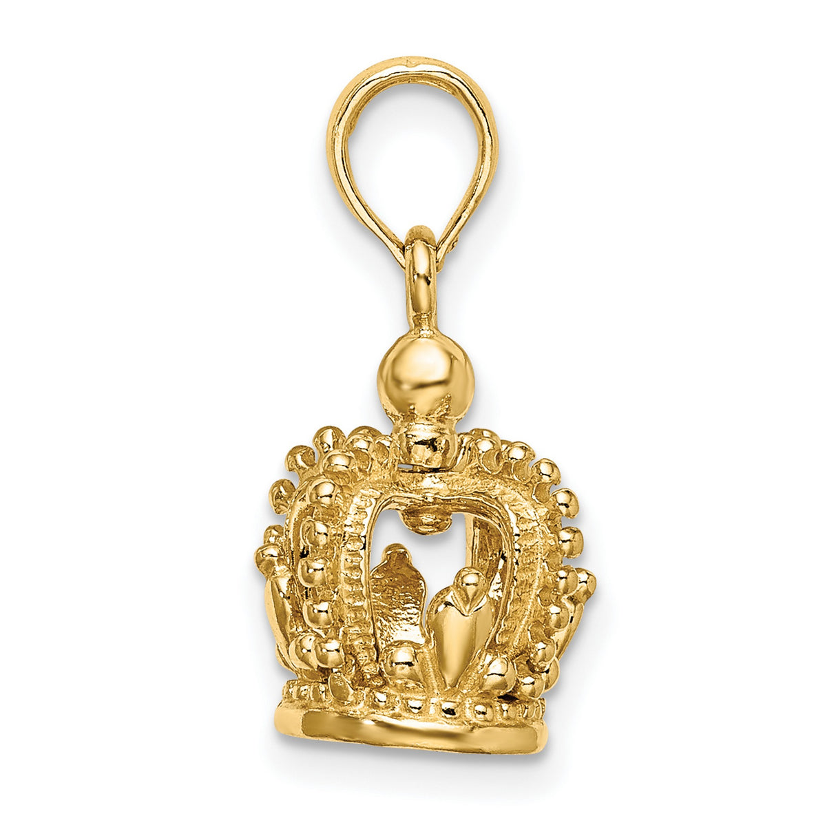 14k Yellow Gold Our Lady of Fatima Crown Pendant, Virgin Mary Religious Medal Charm