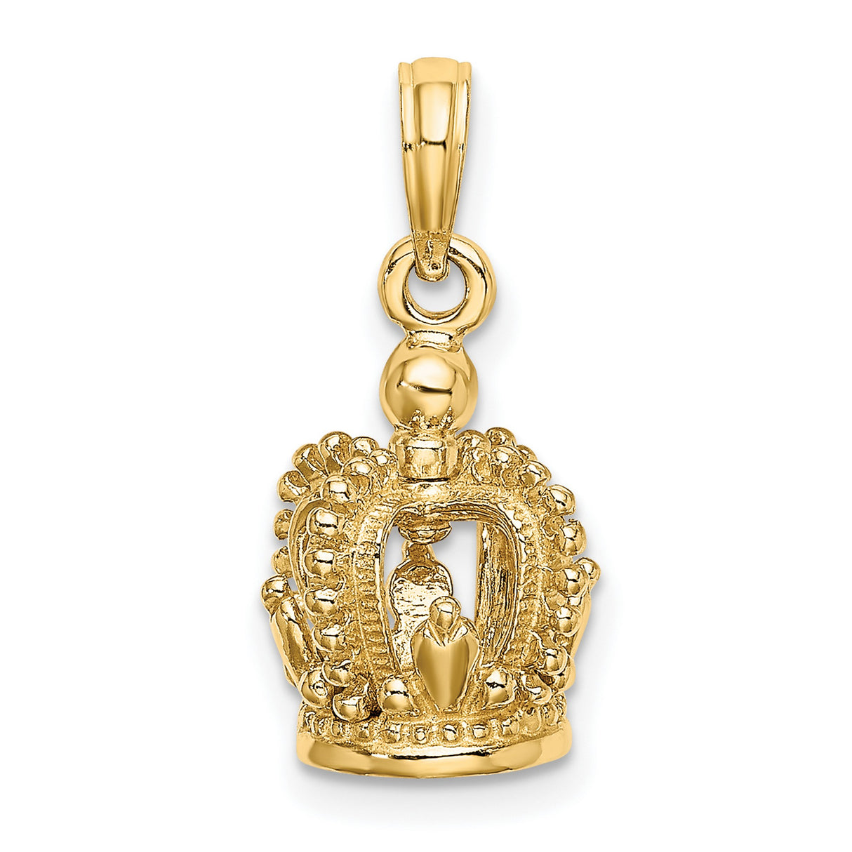 14k Yellow Gold Our Lady of Fatima Crown Pendant, Virgin Mary Religious Medal Charm