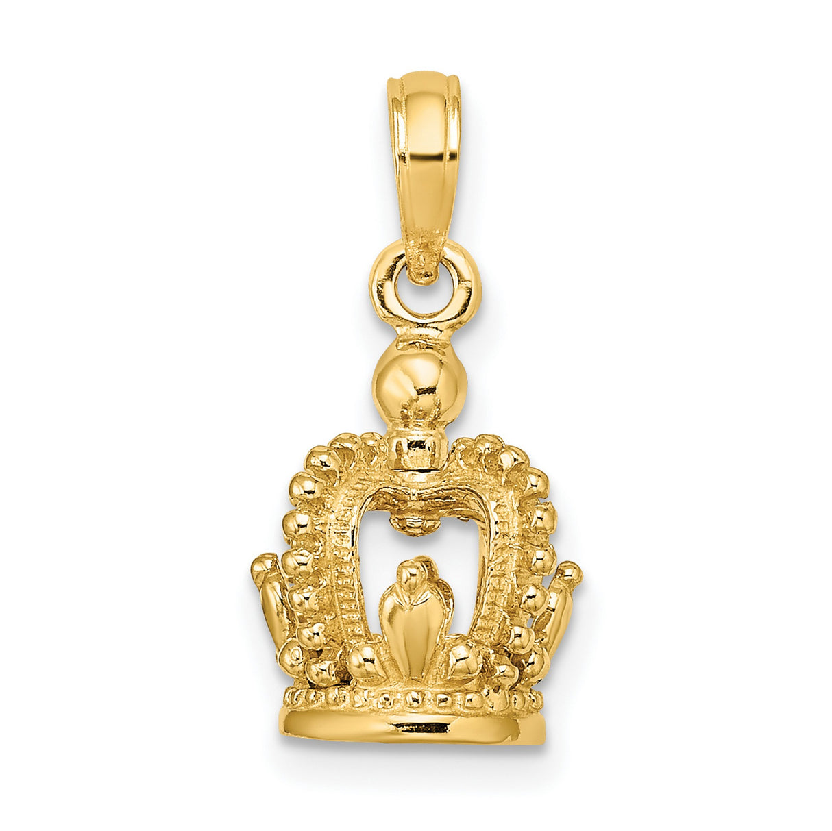 14k Yellow Gold Our Lady of Fatima Crown Pendant, Virgin Mary Religious Medal Charm