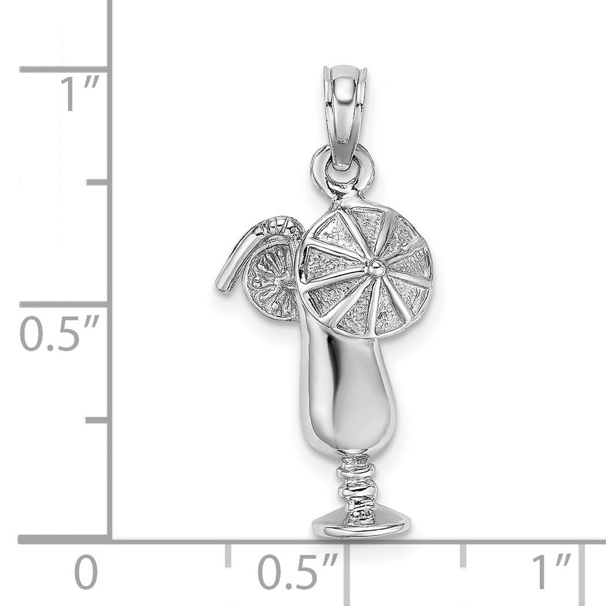 14k White Gold Cocktail Pendant with Glass Straw and Citrus Slice Charm