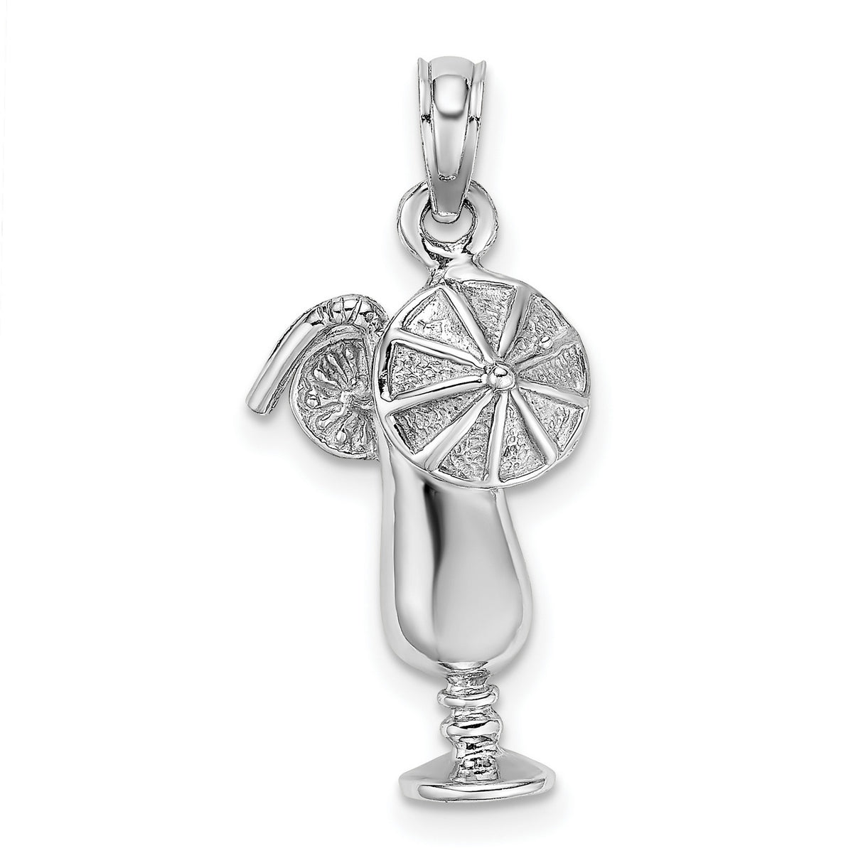 14k White Gold Cocktail Pendant with Glass Straw and Citrus Slice Charm