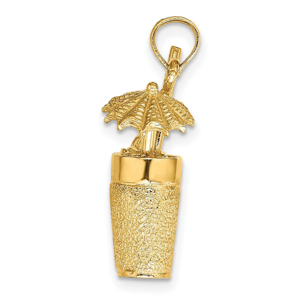 14k Yellow Gold Tropical Cocktail Pendant with Umbrella, Straw and Lime Slice