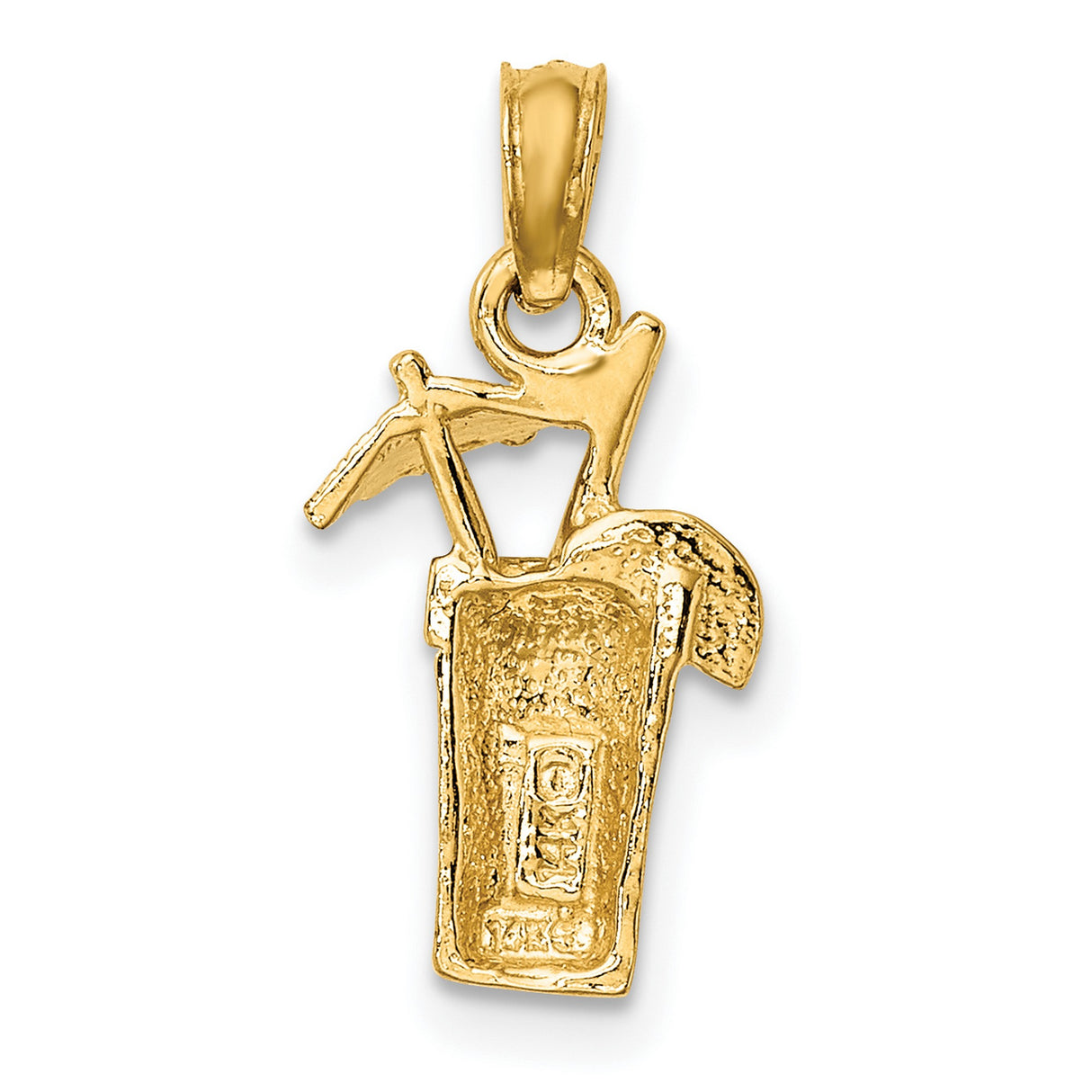14k Yellow Gold Tropical Drink Pendant with Citrus Slice and Umbrella Detail