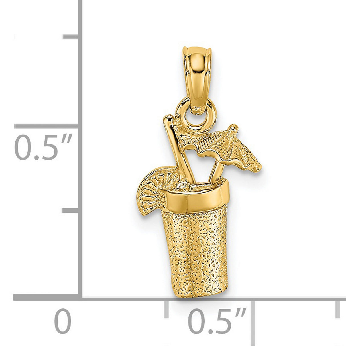 14k Yellow Gold Tropical Drink Pendant with Citrus Slice and Umbrella Detail