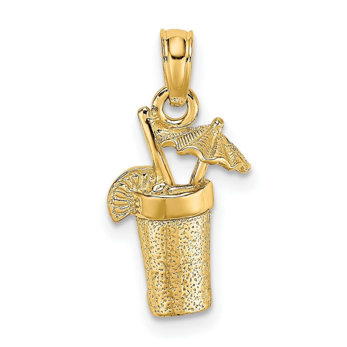 14k Yellow Gold Tropical Drink Pendant with Citrus Slice and Umbrella Detail