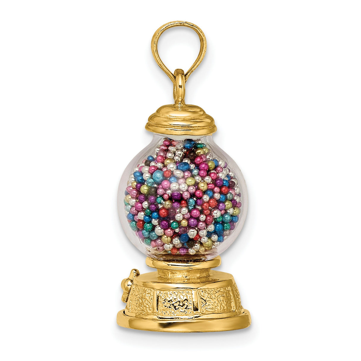14k Yellow Gold Gumball Machine Pendant with Multicolor Beads, Whimsical Retro Charm