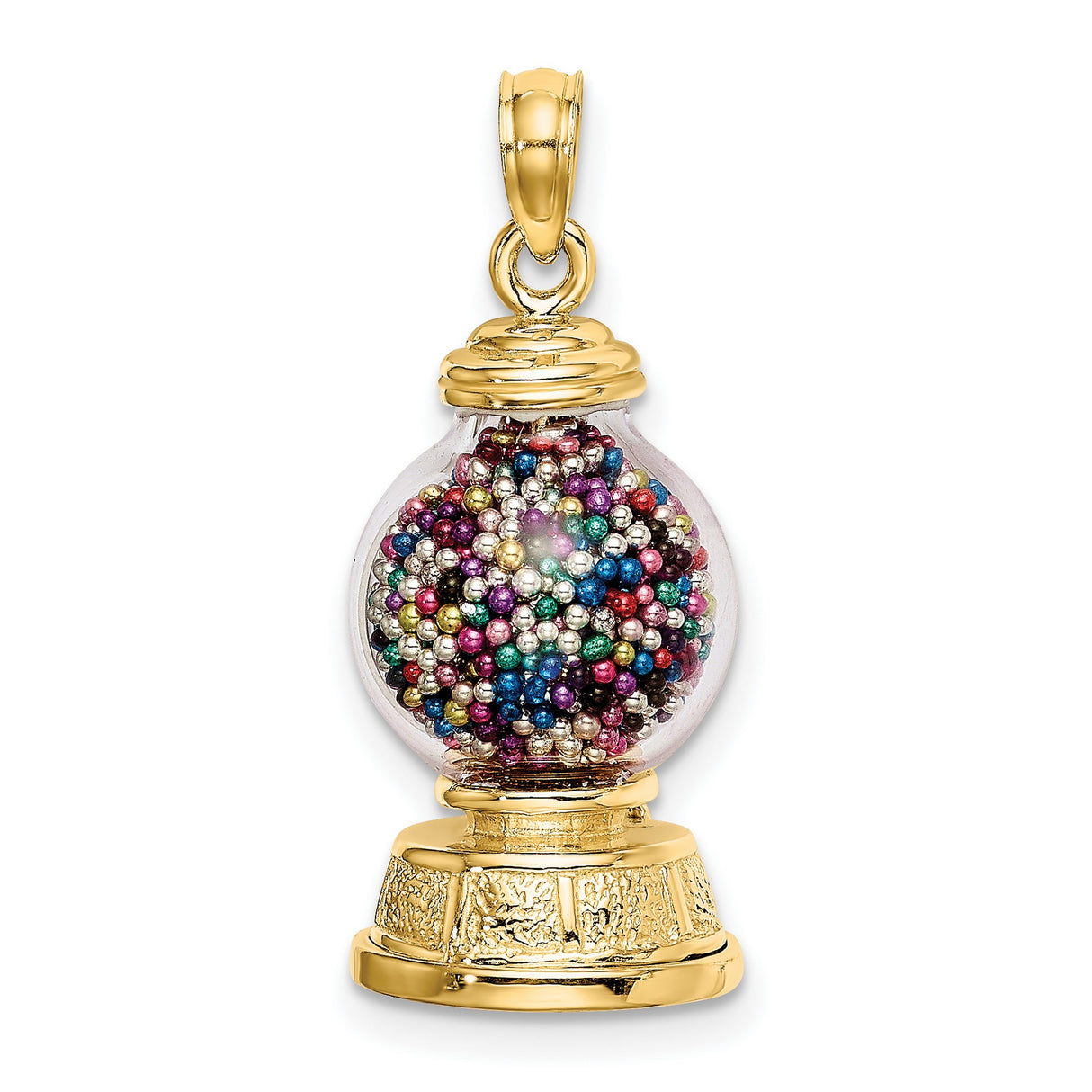 14k Yellow Gold Gumball Machine Pendant with Multicolor Beads, Whimsical Retro Charm