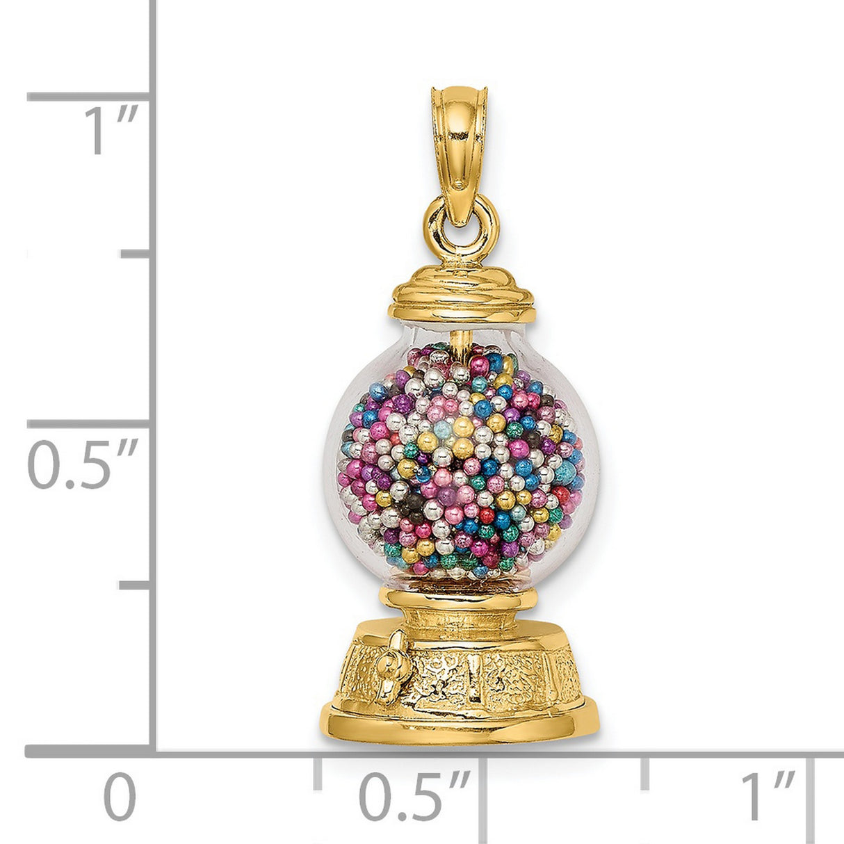 14k Yellow Gold Gumball Machine Pendant with Multicolor Beads, Whimsical Retro Charm
