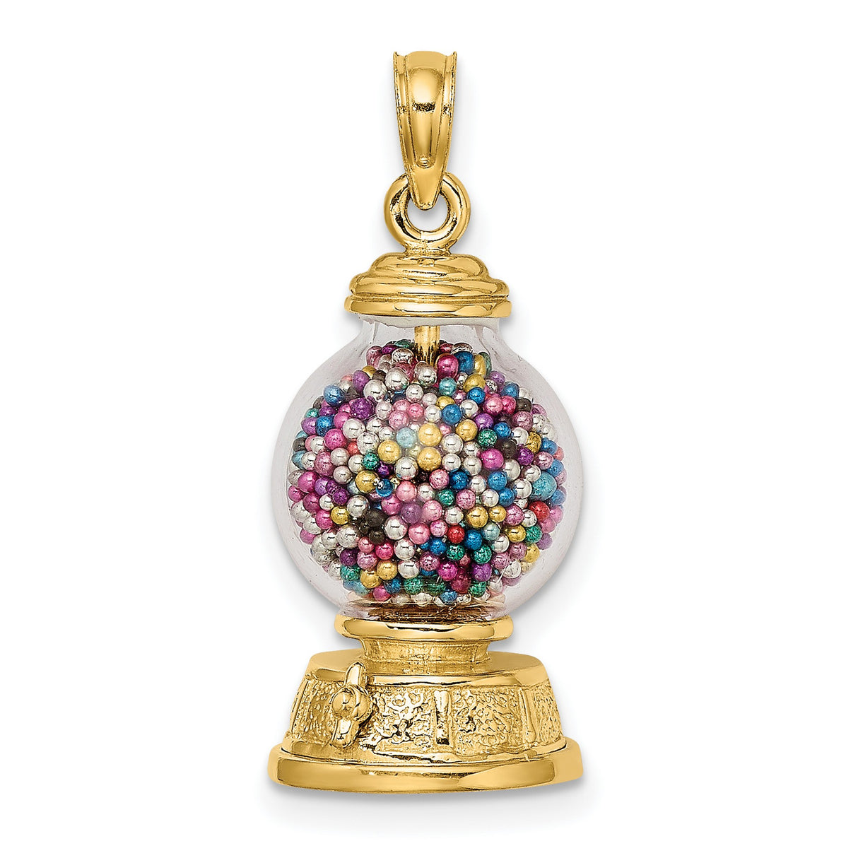 14k Yellow Gold Gumball Machine Pendant with Multicolor Beads, Whimsical Retro Charm