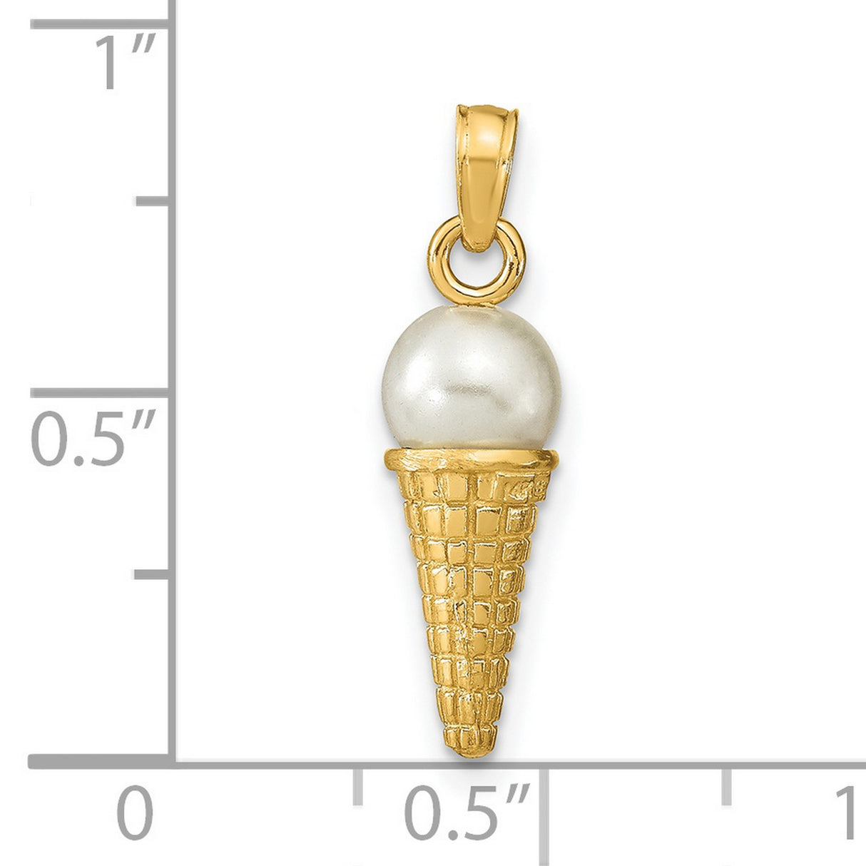 14k Yellow Gold Ice Cream Cone Pendant with Pearl Scoop, Whimsical Dessert Charm for Women or Teens