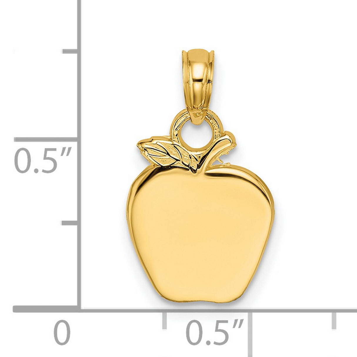14k Yellow Gold Apple Pendant with Polished Finish and Leaf Detail for Women