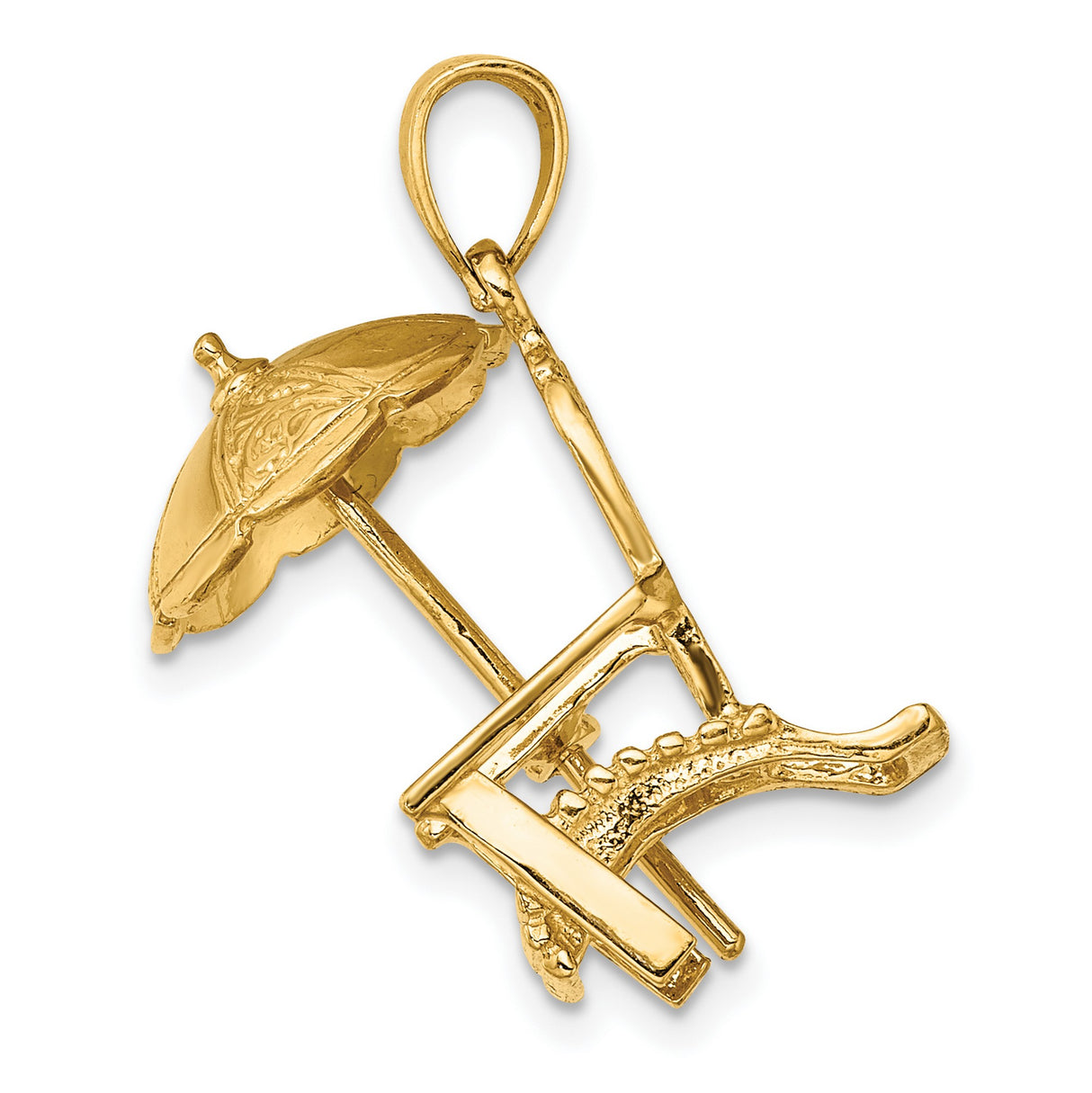 14k Yellow Gold Adirondack Chair Pendant with Beach Umbrella, Nautical Vacation Theme