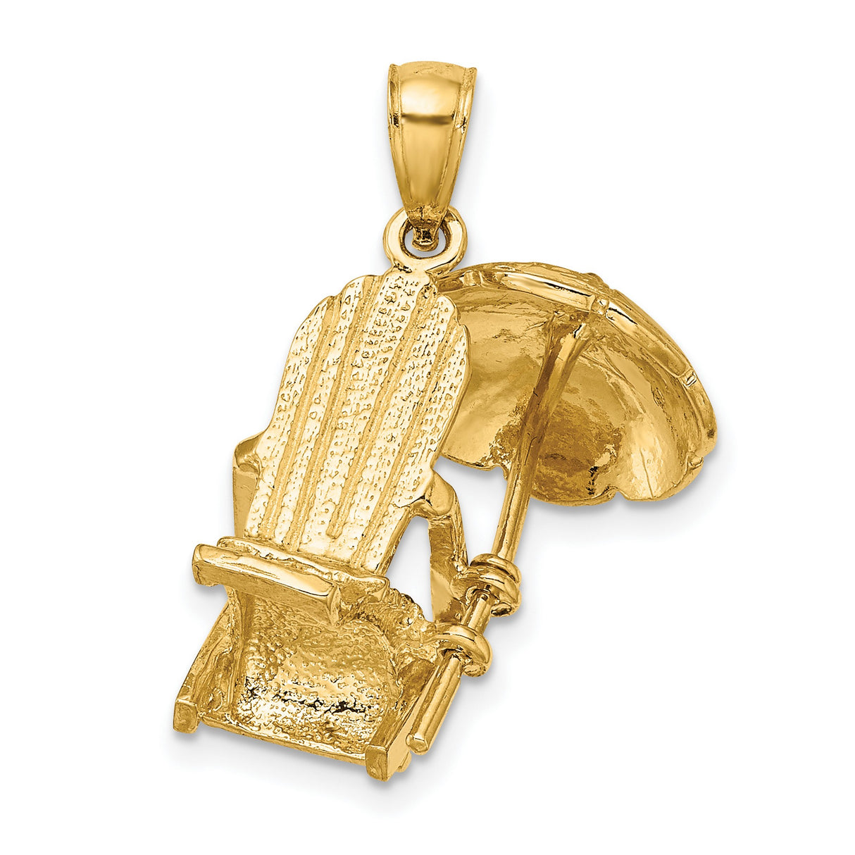 14k Yellow Gold Adirondack Chair Pendant with Beach Umbrella, Nautical Vacation Theme
