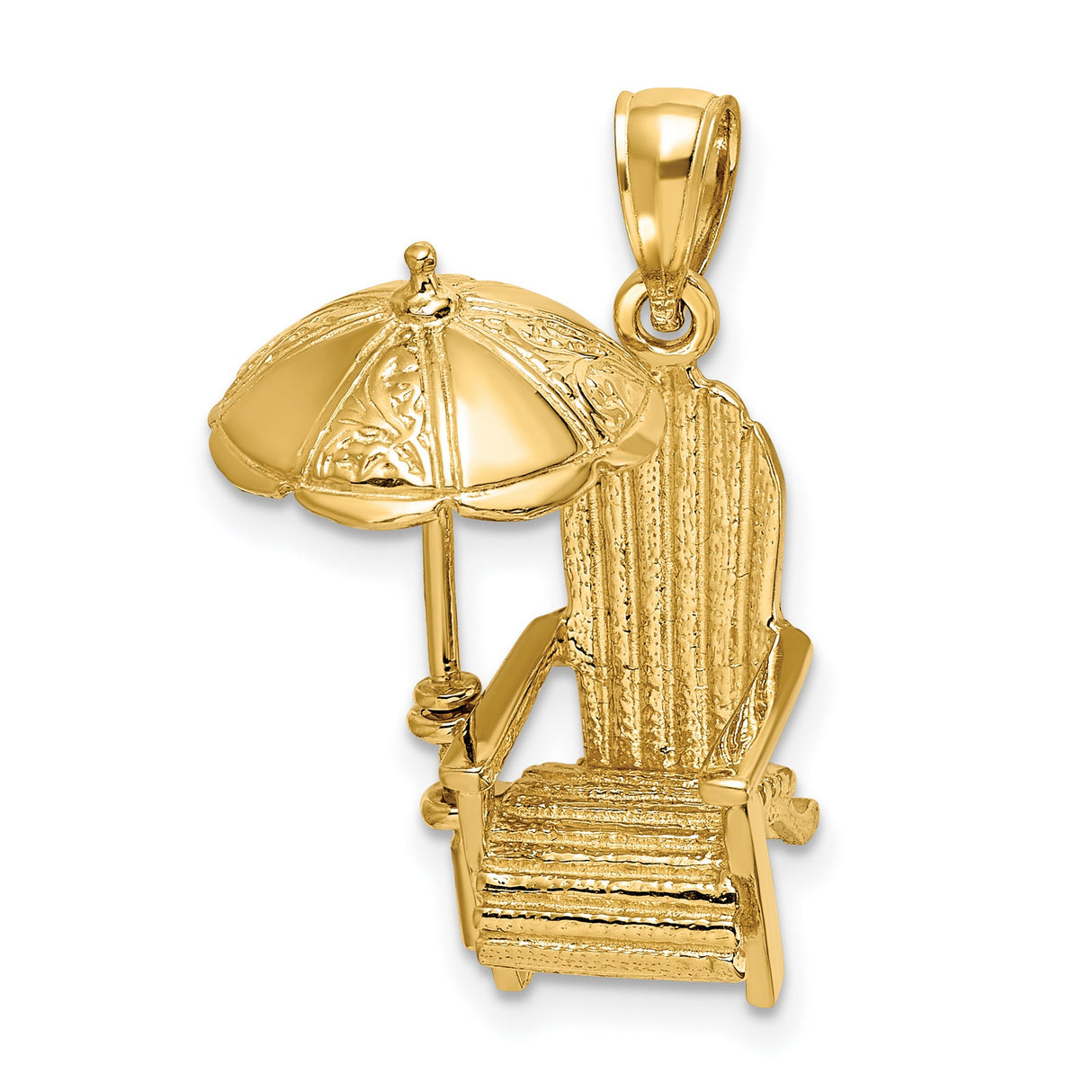 14k Yellow Gold Adirondack Chair Pendant with Beach Umbrella, Nautical Vacation Theme