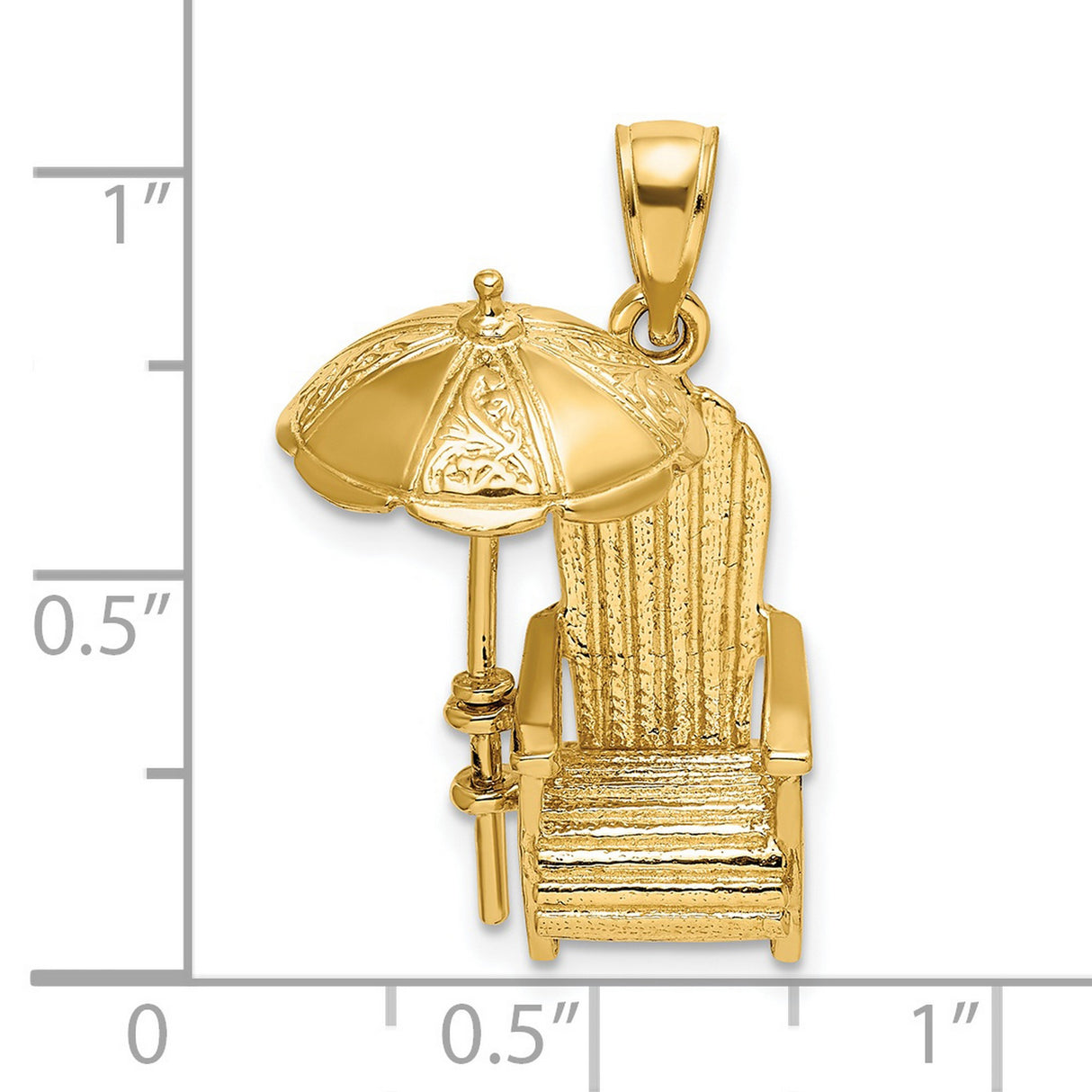 14k Yellow Gold Adirondack Chair Pendant with Beach Umbrella, Nautical Vacation Theme