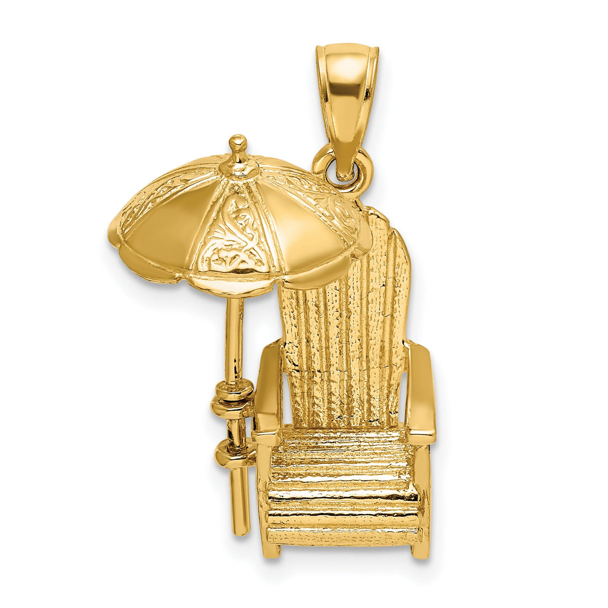 14k Yellow Gold Adirondack Chair Pendant with Beach Umbrella, Nautical Vacation Theme