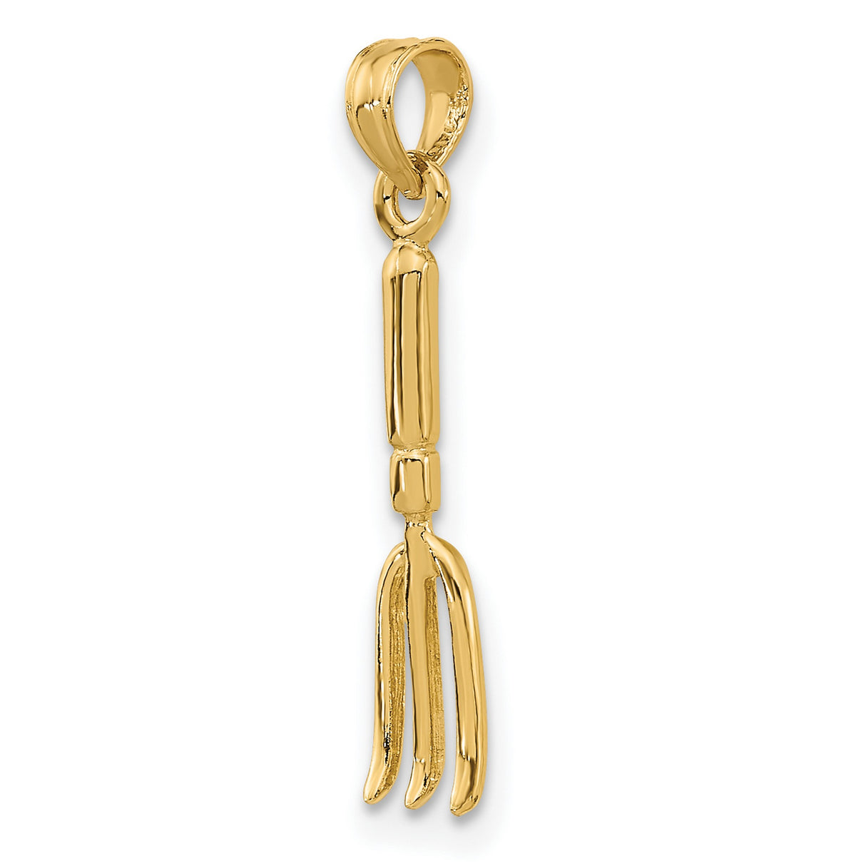 14k Yellow Gold Pitchfork Pendant Charm, Miniature Garden Fork Farming Jewelry