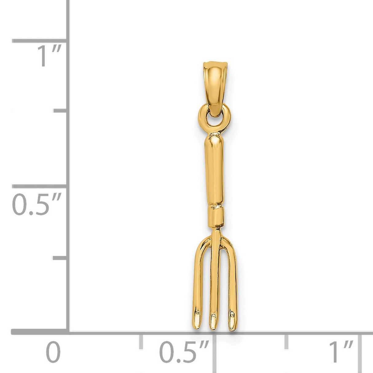 14k Yellow Gold Pitchfork Pendant Charm, Miniature Garden Fork Farming Jewelry