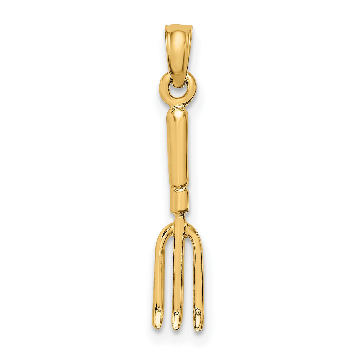 14k Yellow Gold Pitchfork Pendant Charm, Miniature Garden Fork Farming Jewelry
