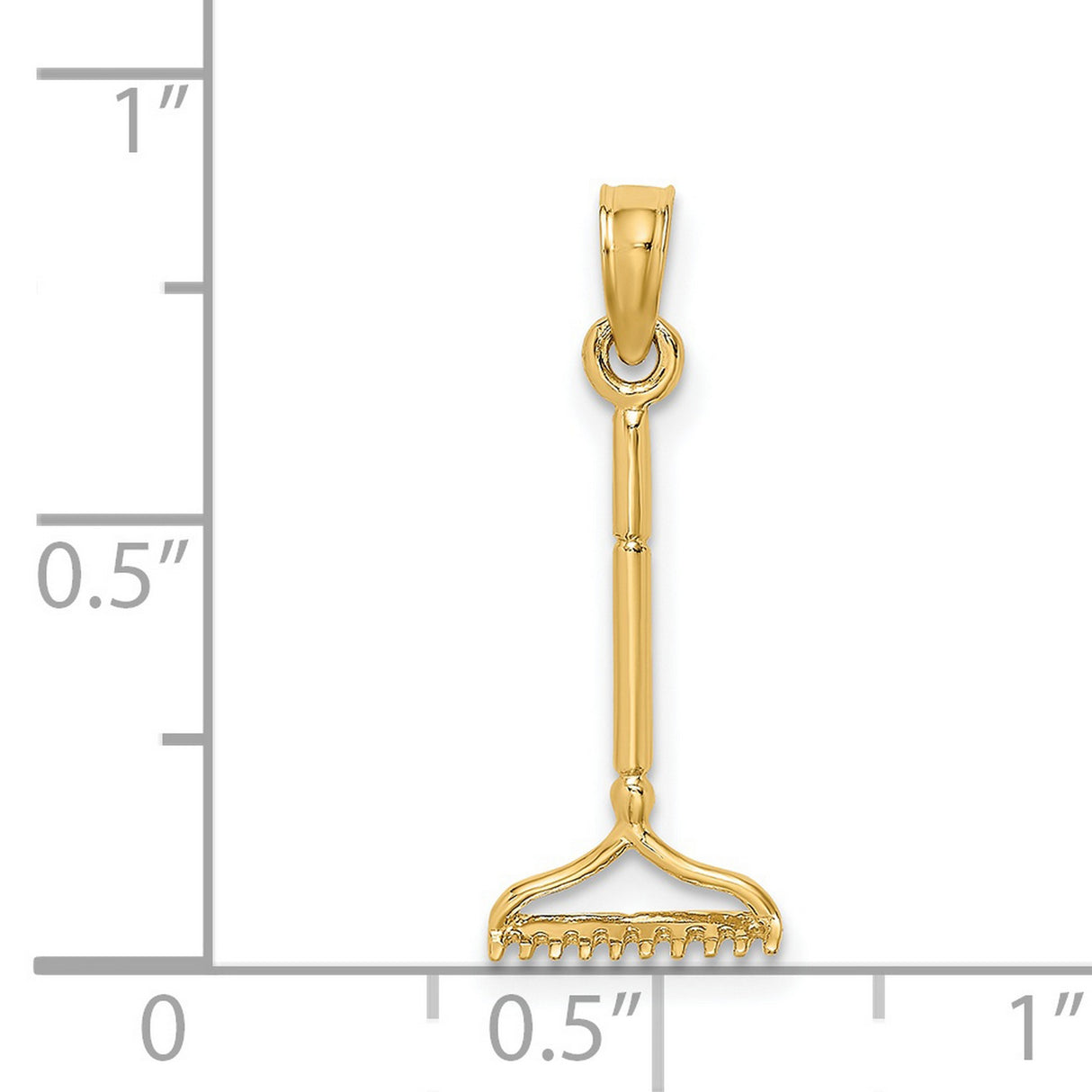 14k Yellow Gold Rake Pendant, Miniature Garden Tool Charm, Nature Jewelry for Women and Men