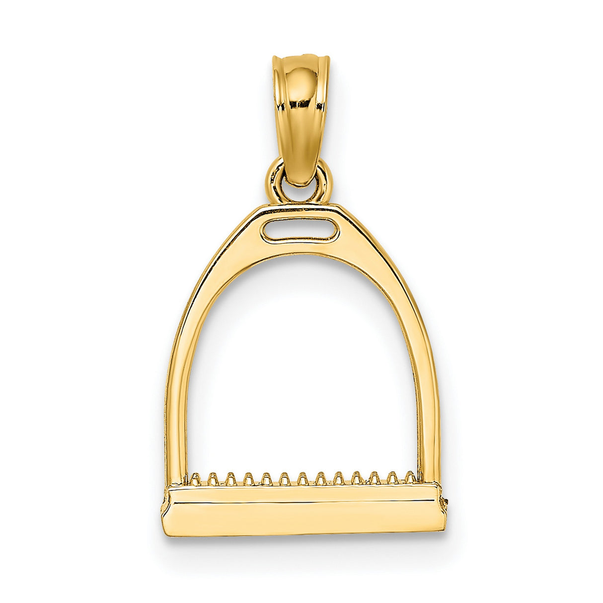 14k Yellow Gold Stirrup Pendant, Polished Equestrian Charm, Western Riding Jewelry for Women