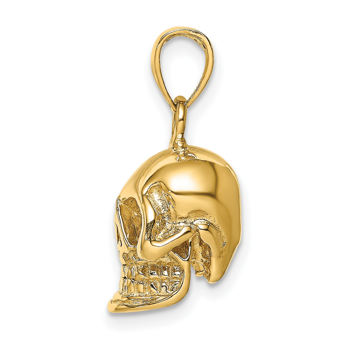 14k Yellow Gold Skull Pendant, Detailed Human Skull Design, Gothic Biker Style for Men or Unisex Wear