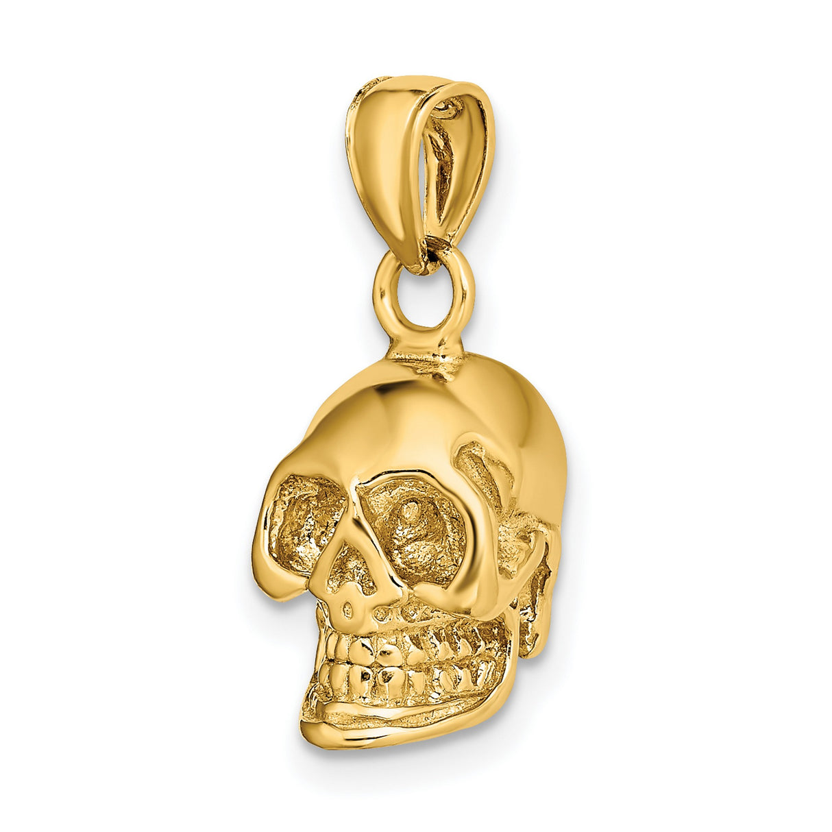 14k Yellow Gold Skull Pendant, Detailed Human Skull Design, Gothic Biker Style for Men or Unisex Wear