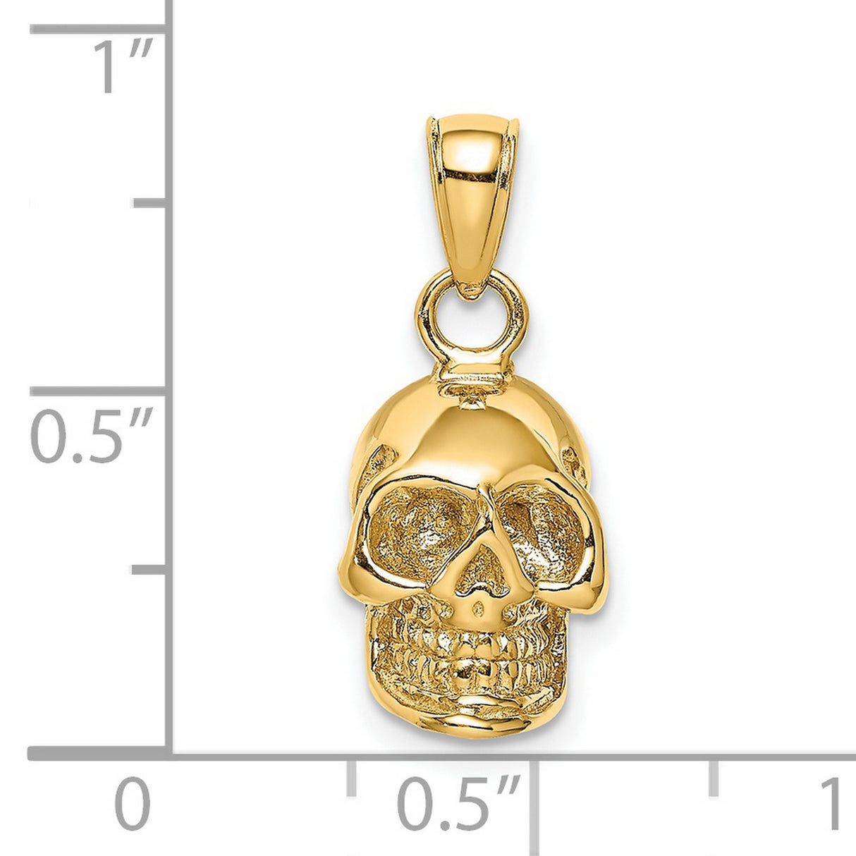 14k Yellow Gold Skull Pendant, Detailed Human Skull Design, Gothic Biker Style for Men or Unisex Wear