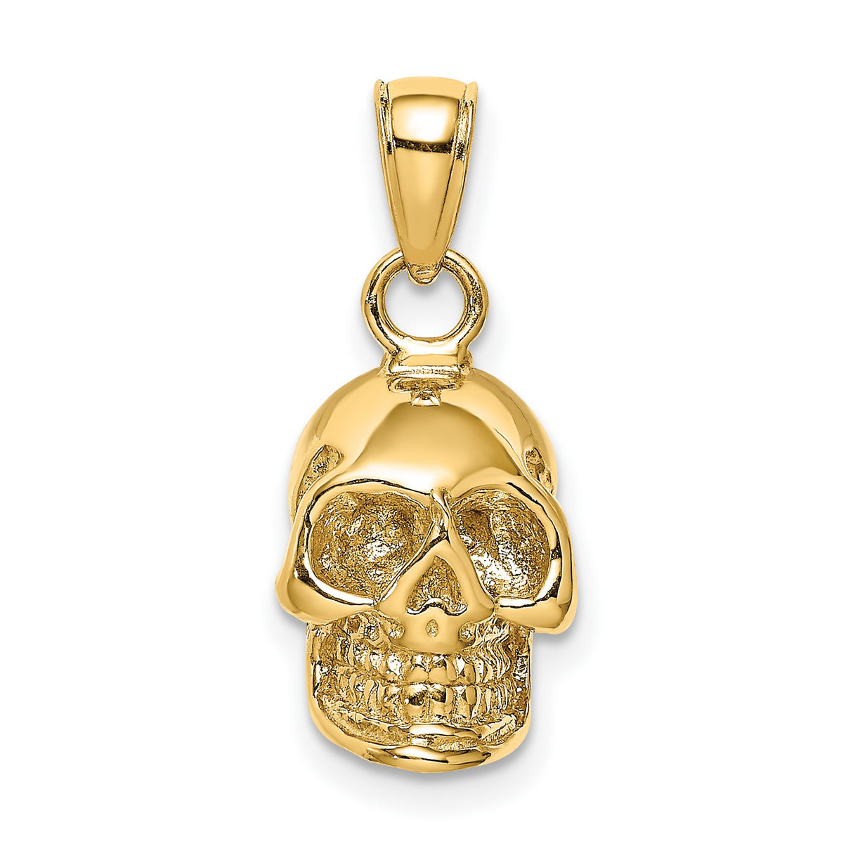 14k Yellow Gold Skull Pendant, Detailed Human Skull Design, Gothic Biker Style for Men or Unisex Wear