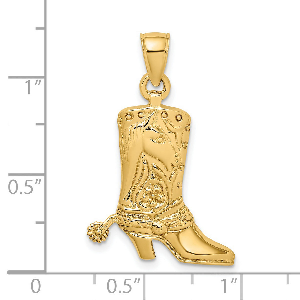 14k Yellow Gold Cowboy Boot Pendant with Spur, Floral Motif, Western Style Charm