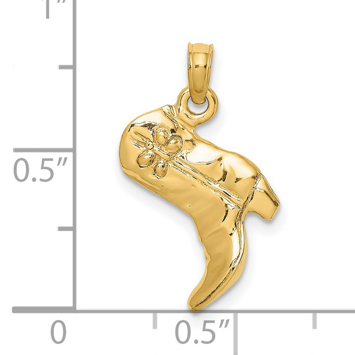 14k Yellow Gold Cowboy Boot Pendant with Floral Engraving, Western Style Charm