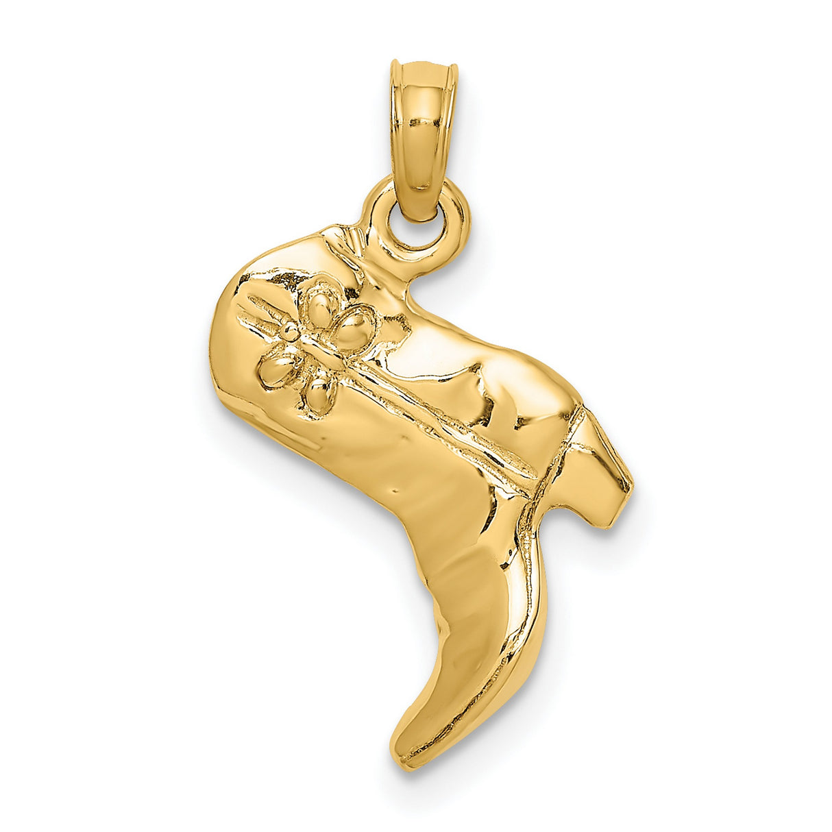 14k Yellow Gold Cowboy Boot Pendant with Floral Engraving, Western Style Charm