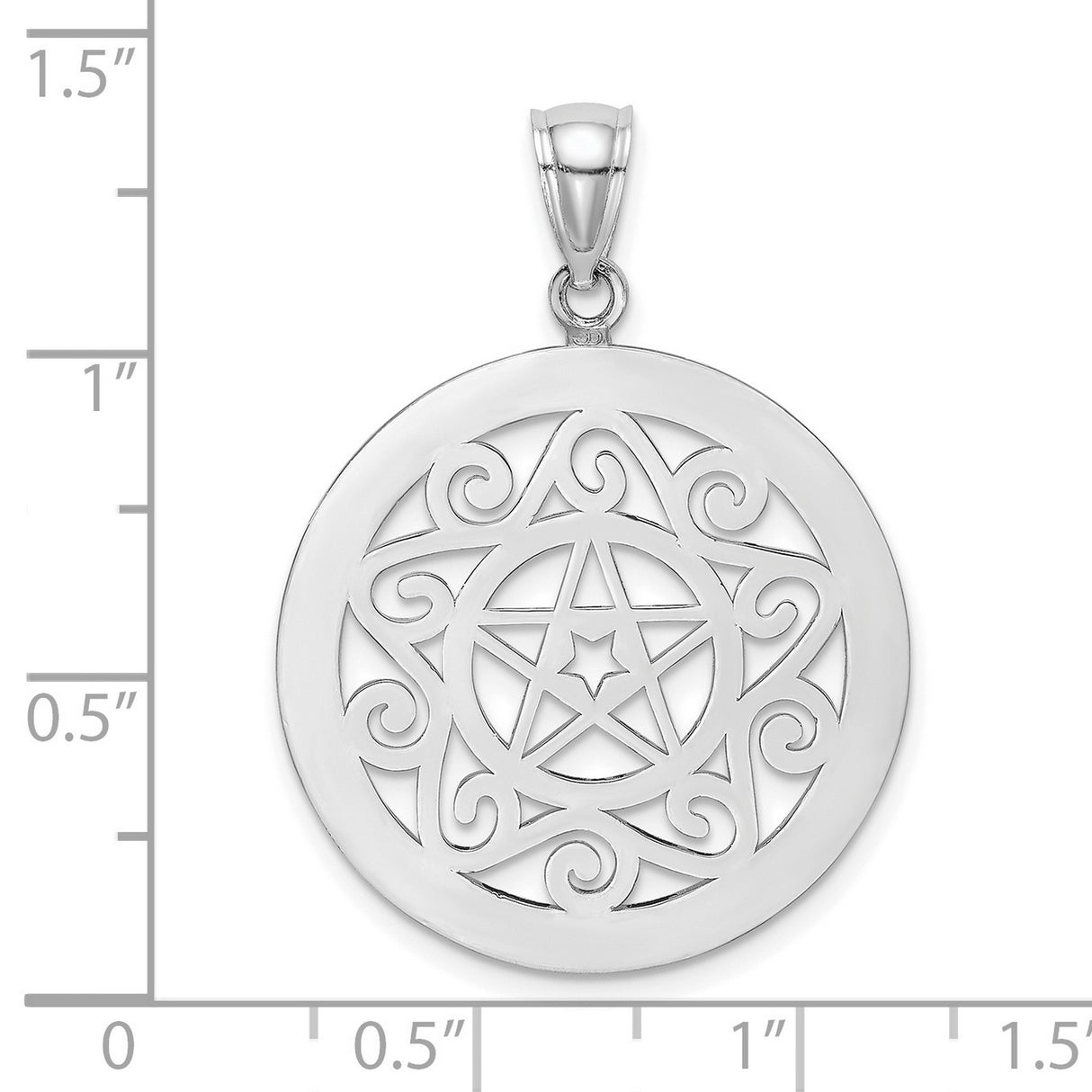 14k White Gold Pentagram Pendant with Filigree Swirling Accents, Wiccan Amulet Charm