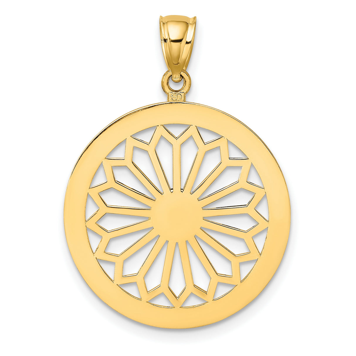 14k Yellow Gold Mandala Pendant with Openwork Sunburst Design, Spiritual Boho Medallion for Women