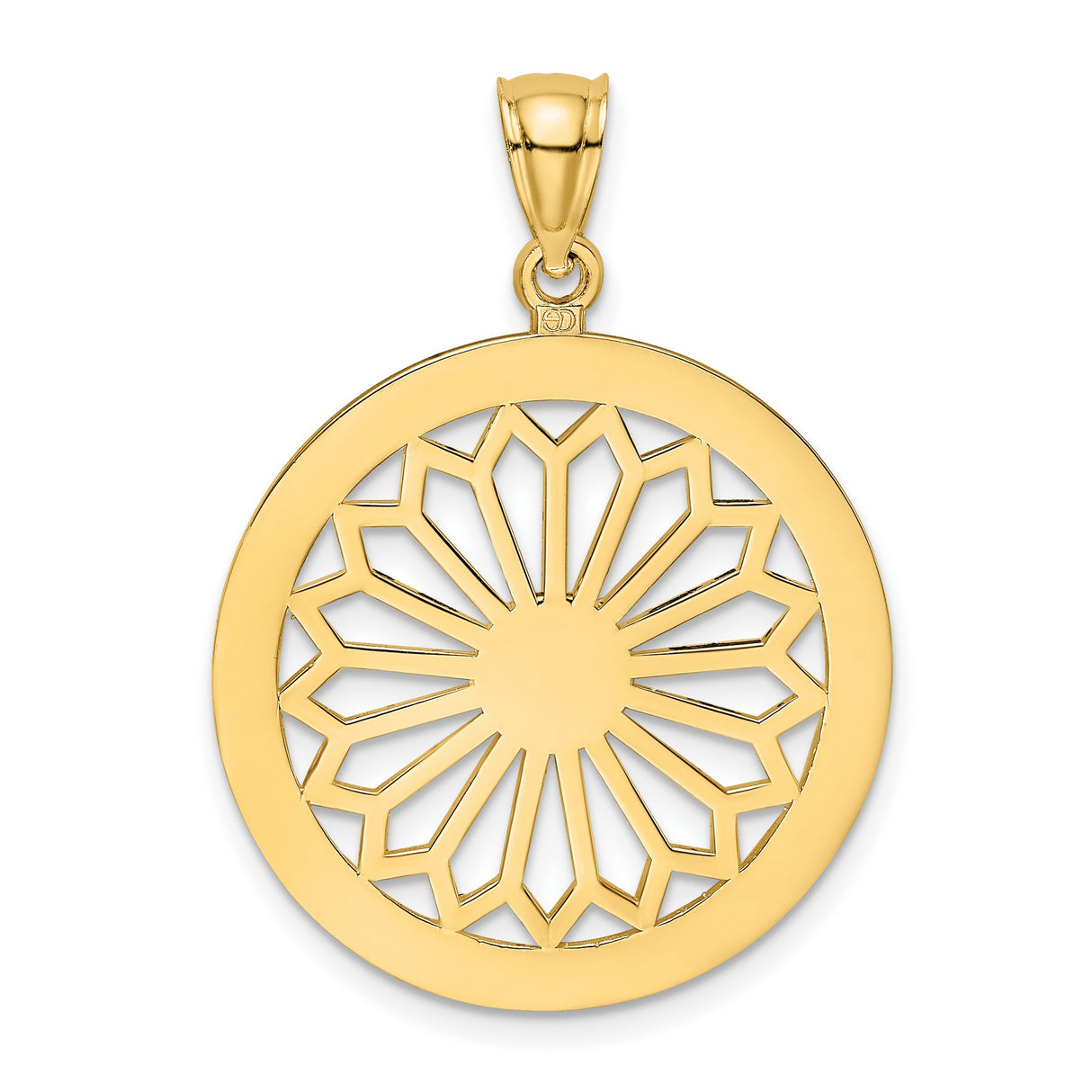 14k Yellow Gold Mandala Pendant with Openwork Sunburst Design, Spiritual Boho Medallion for Women