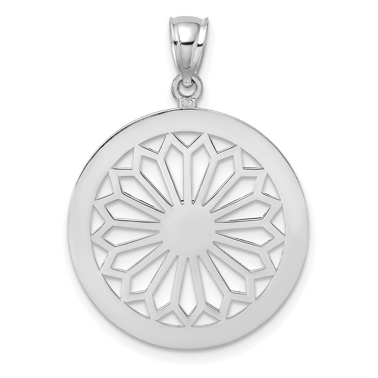 14k White Gold Round Pendant with Geometric Sunburst Cutout Design