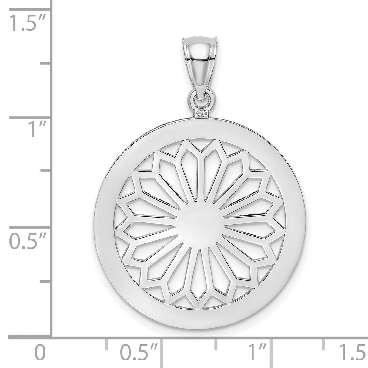 14k White Gold Round Pendant with Geometric Sunburst Cutout Design