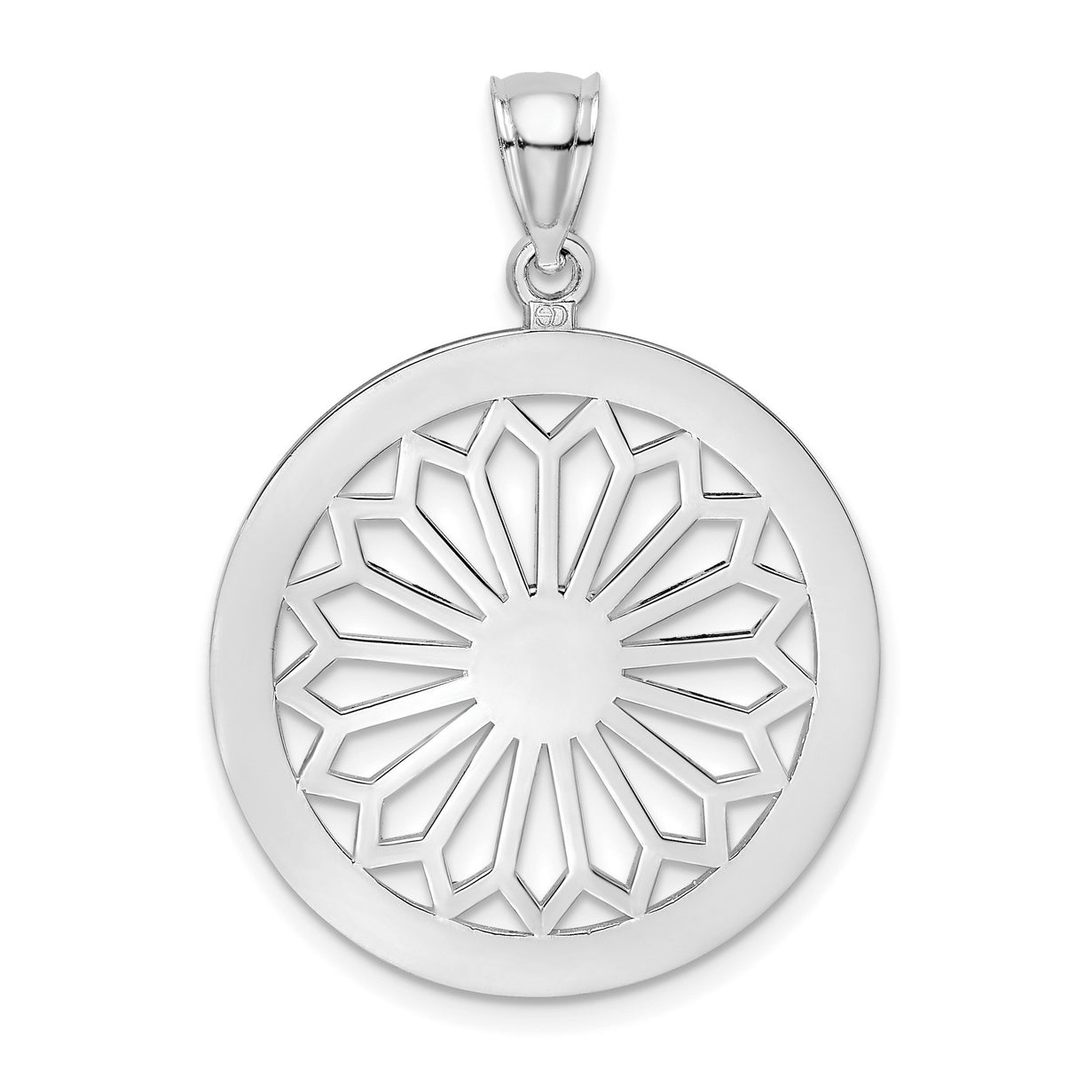 14k White Gold Round Pendant with Geometric Sunburst Cutout Design