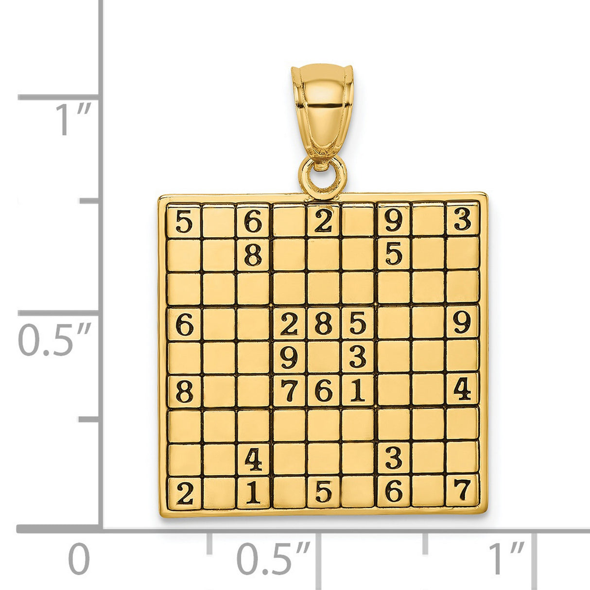 14k Yellow Gold Sudoku Puzzle Pendant, Math and Logic Grid Charm for Men or Unisex Wear