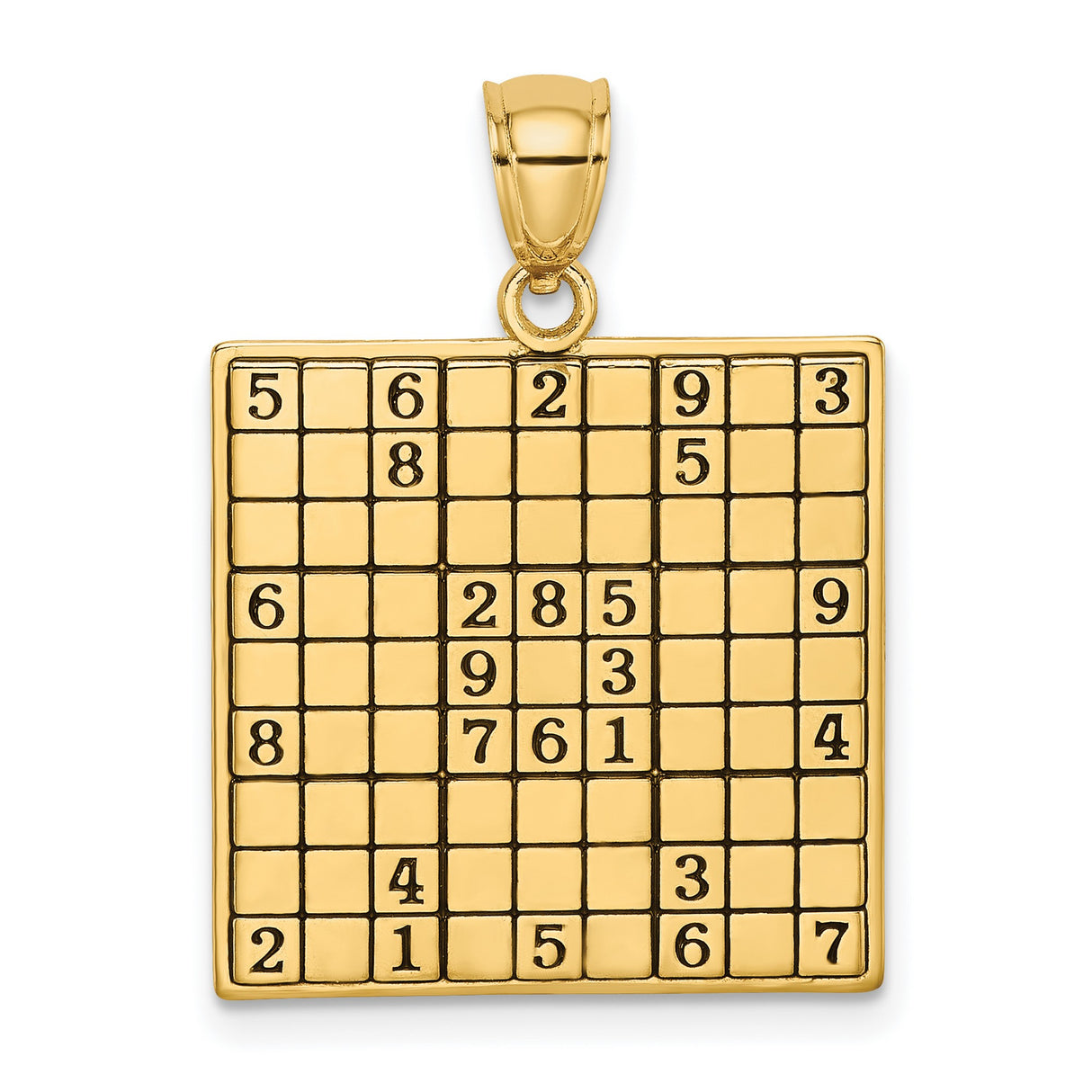 14k Yellow Gold Sudoku Puzzle Pendant, Math and Logic Grid Charm for Men or Unisex Wear