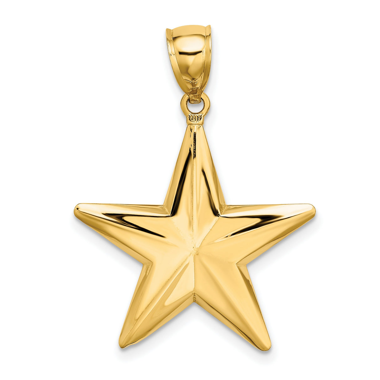 14k Yellow Gold Star Pendant, Polished Five Point Celestial Charm, Minimalist Inspirational Jewelry