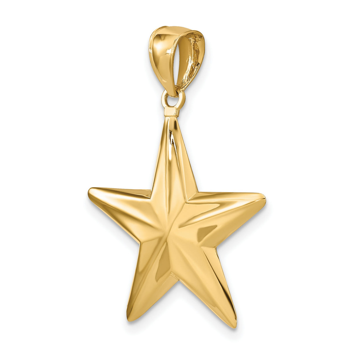 14k Yellow Gold Star Pendant, Polished Five Point Celestial Charm, Minimalist Inspirational Jewelry