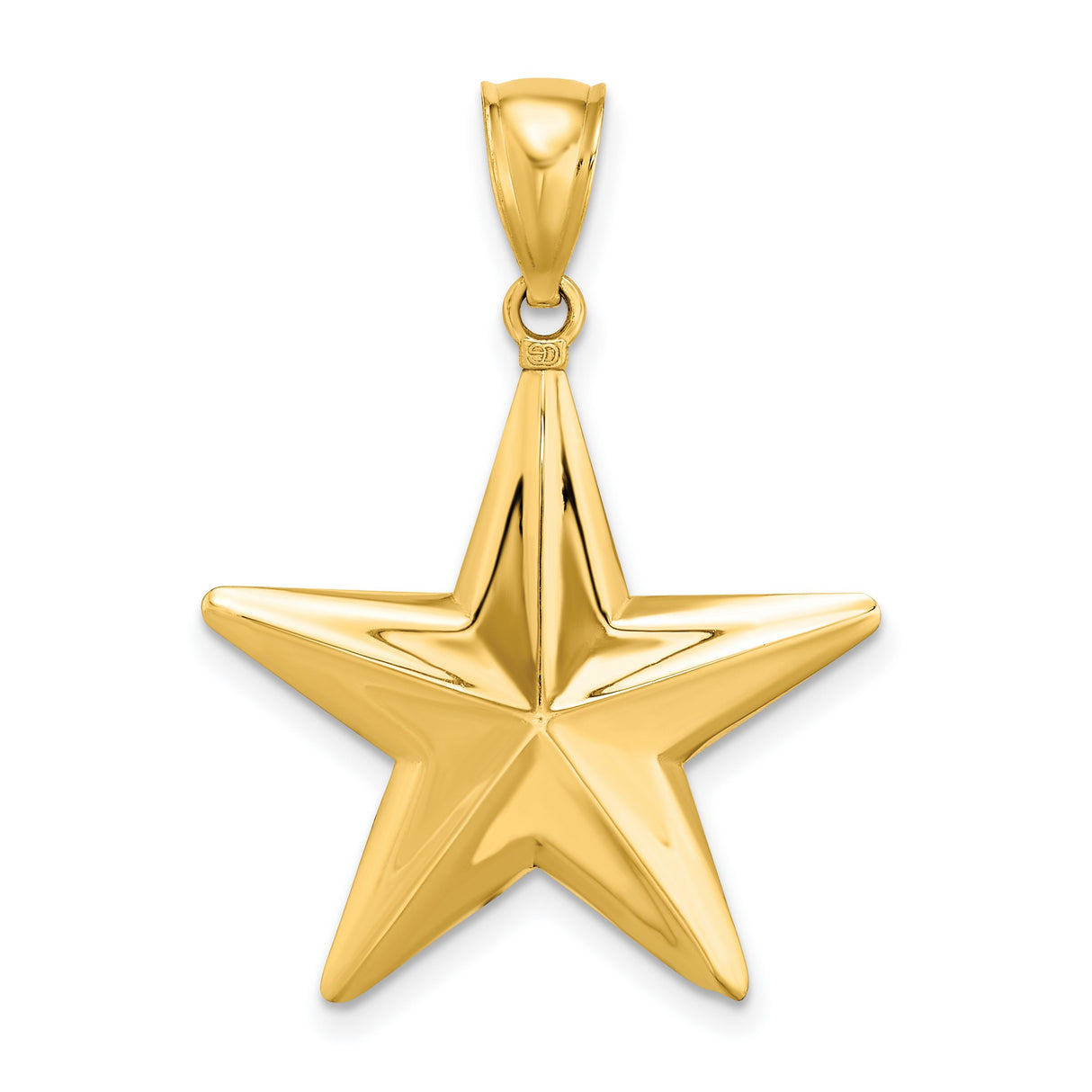 14k Yellow Gold Star Pendant, Polished Five Point Celestial Charm, Minimalist Inspirational Jewelry