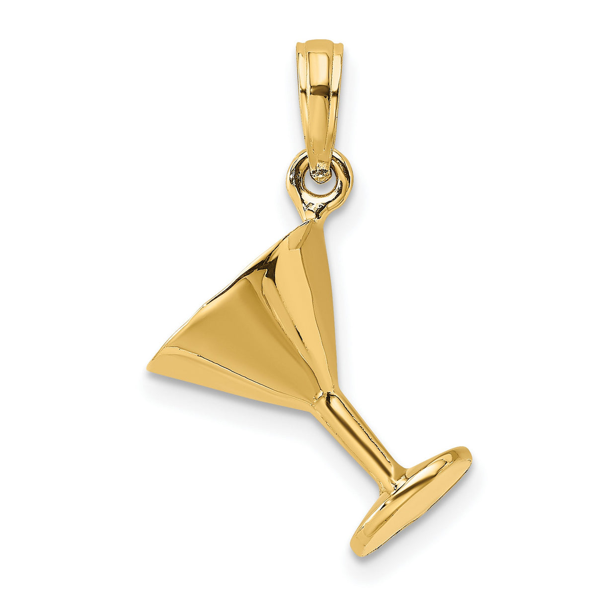 14k Yellow Gold Martini Glass Pendant Charm, Polished Cocktail Theme for Women or Unisex