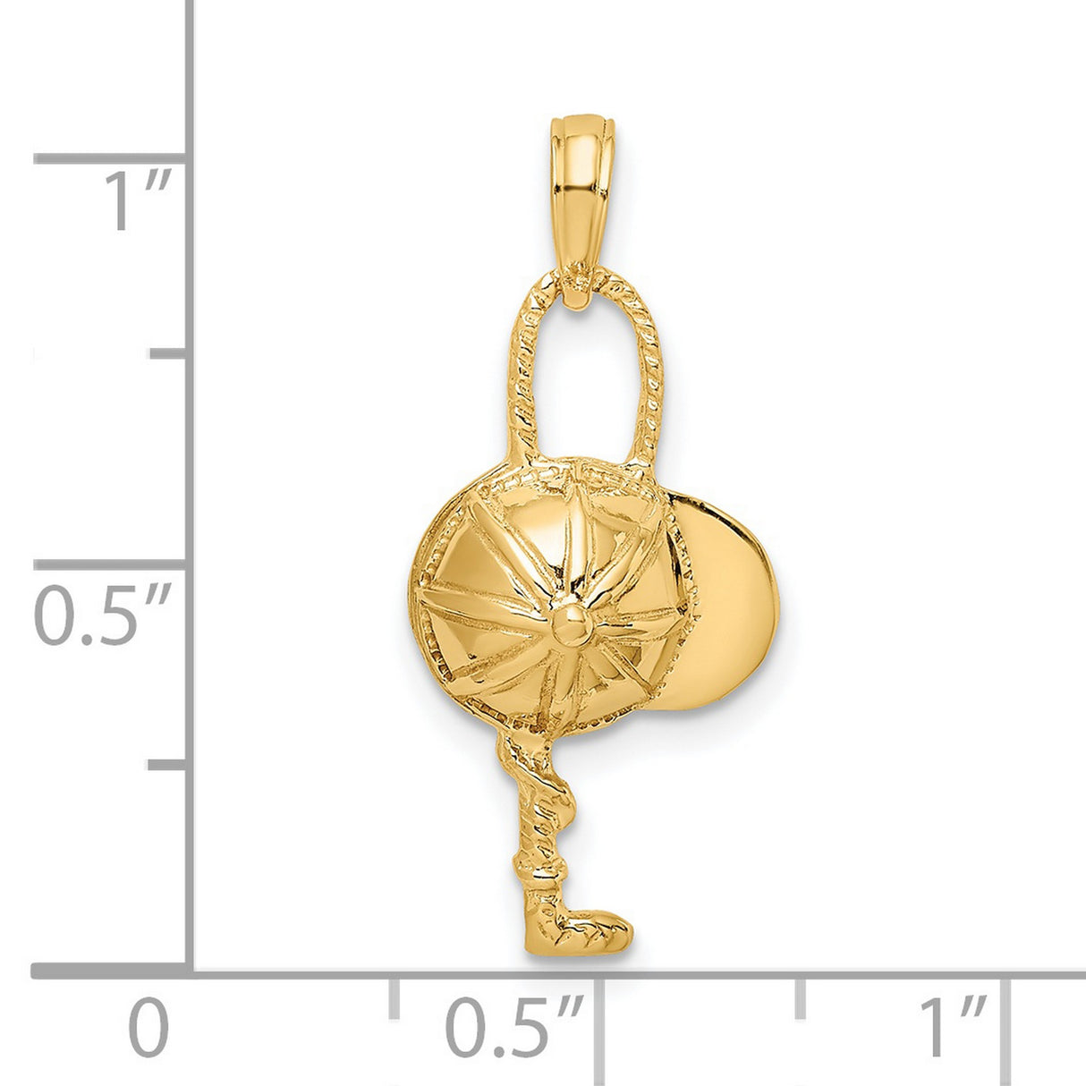 14k Yellow Gold Key Pendant with Sunburst Design, Symbolic Charm for Women or Unisex Wear