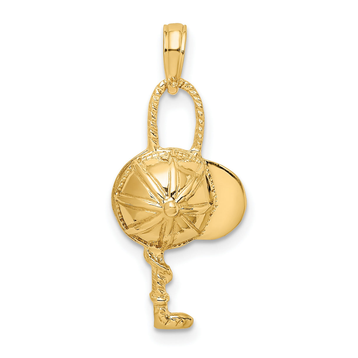 14k Yellow Gold Key Pendant with Sunburst Design, Symbolic Charm for Women or Unisex Wear